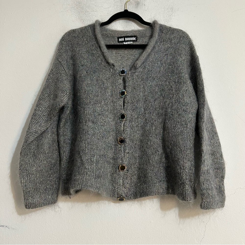 Vintage Fuzzy Knit Mother of Pearl Abalone Button Cardigan Sweater Lagenlook